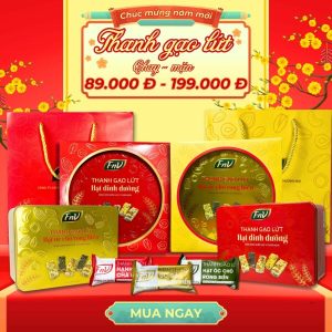 Hộp quà tết thanh gạo lứt dinh dưỡng FnV – Hộp thiếc tròn 288 Gram, 24 thanh